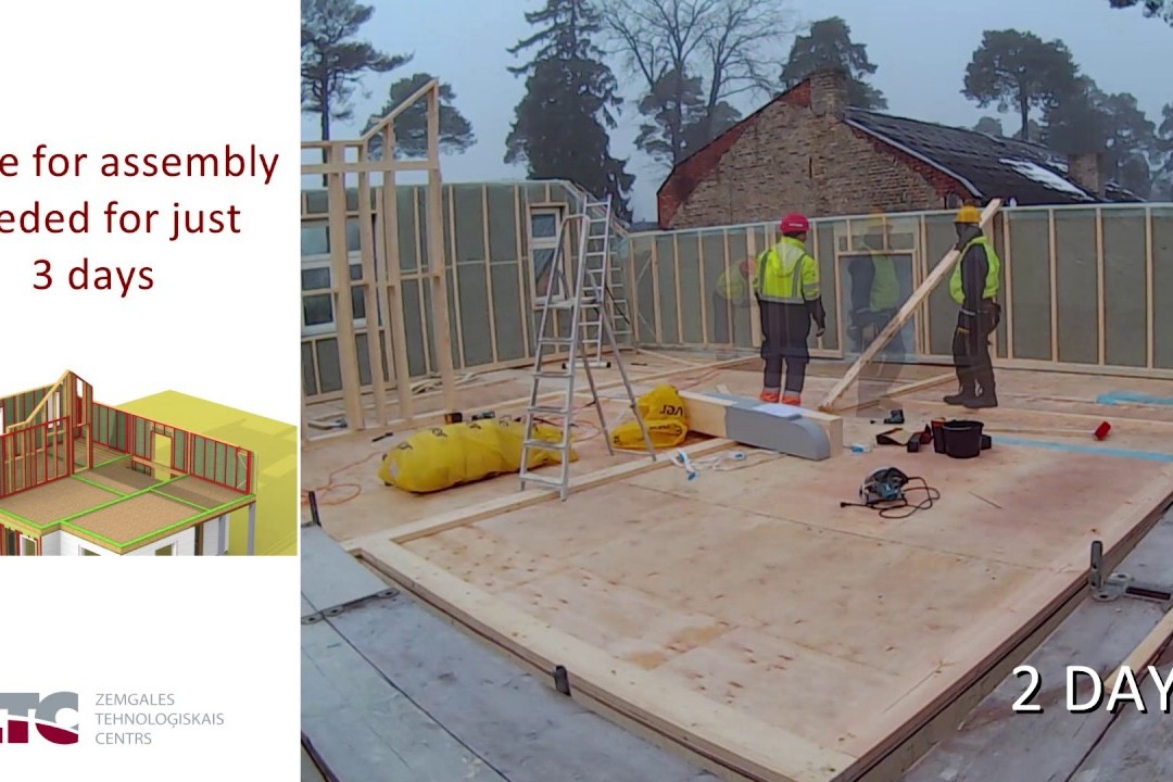 Konstrukcja szkieletowa domu drewnianego — montaż paneli prefabrykowanych