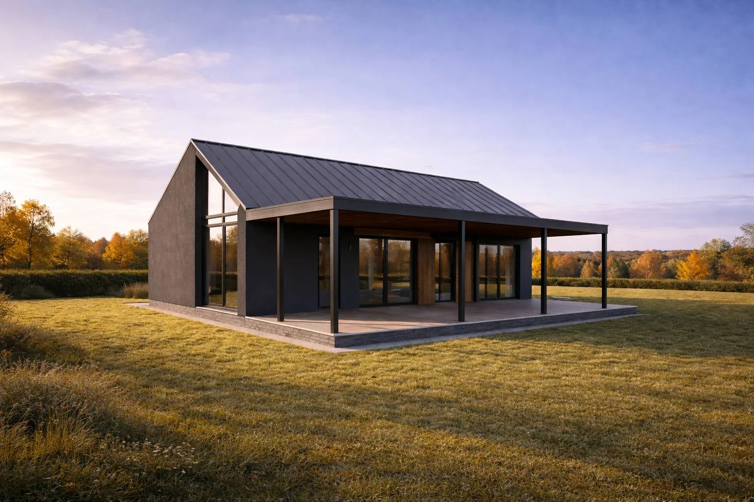 Plaster dark — steel roof