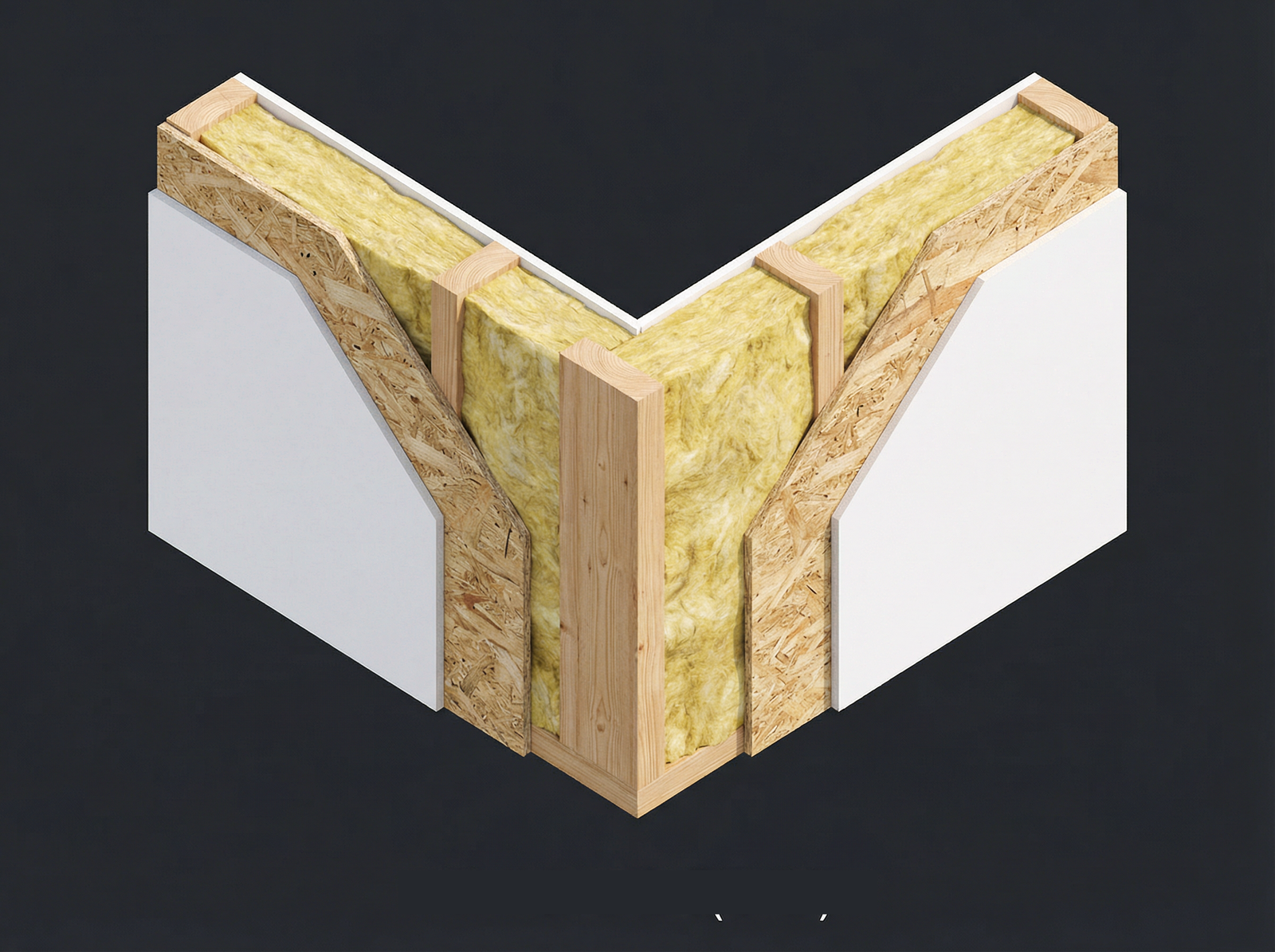 Przekrój ściany szkieletowej z paroizolacją i izolacją mineralną